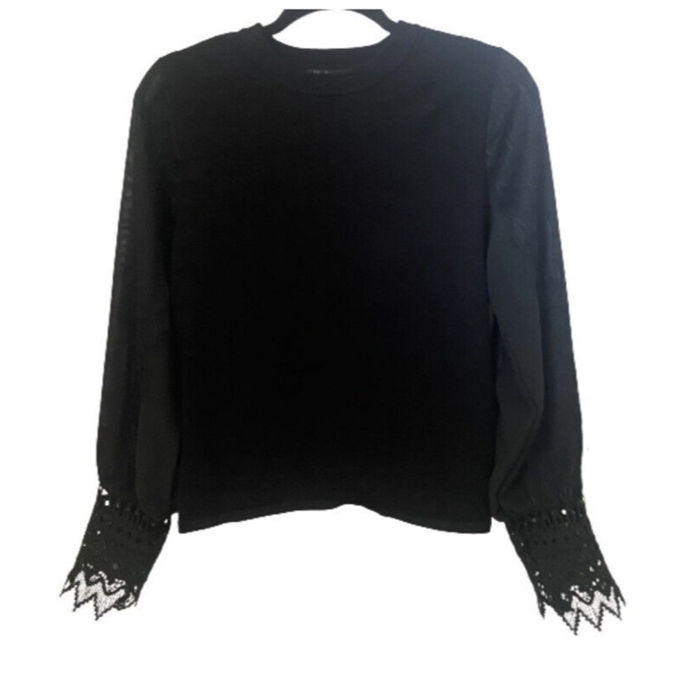 Nikka K Sweater Medium Womens Black Academia Sheer Lace Sleeves Career Holiday